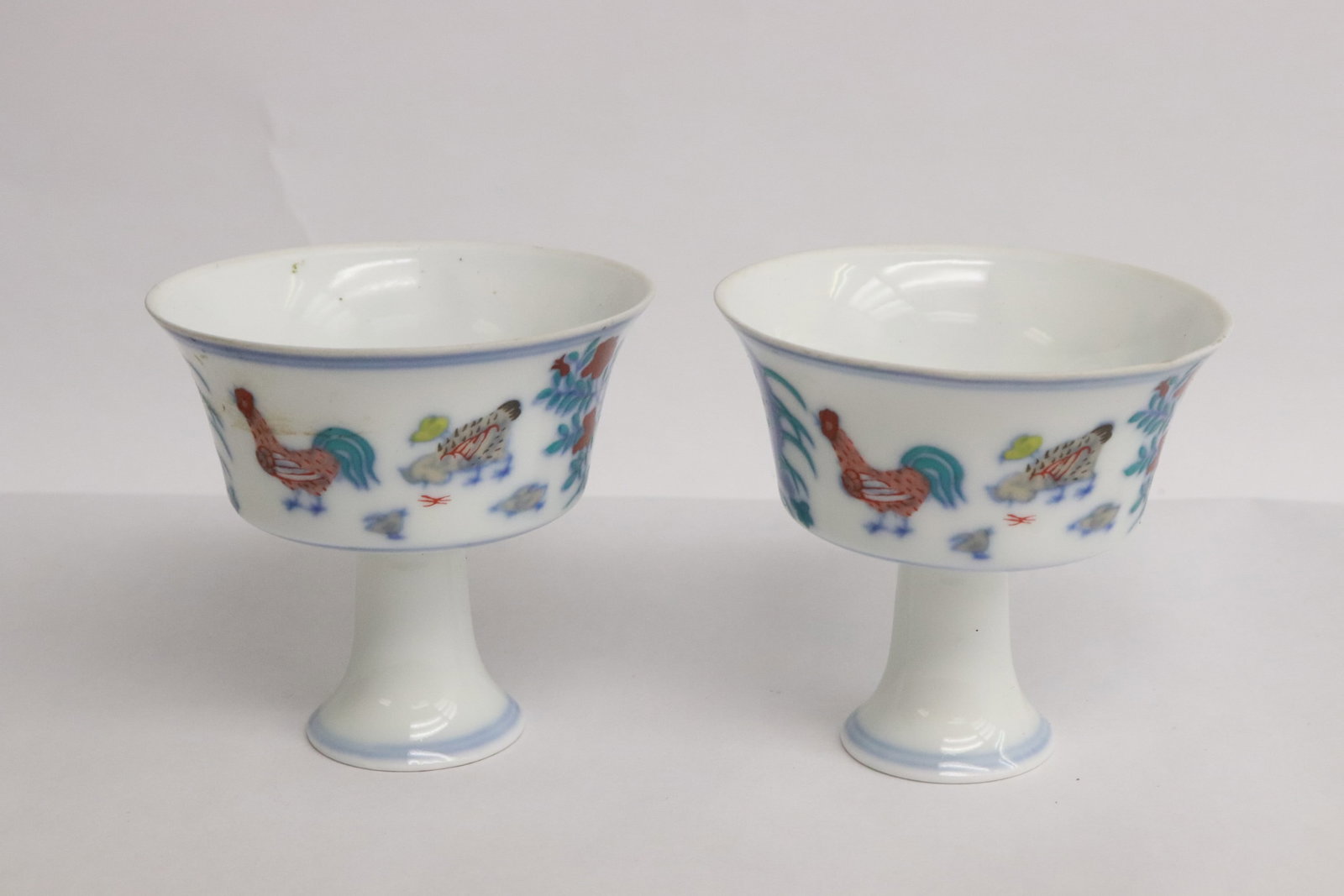Pair Chinese doucai porcelain stem cups (1 of 8)