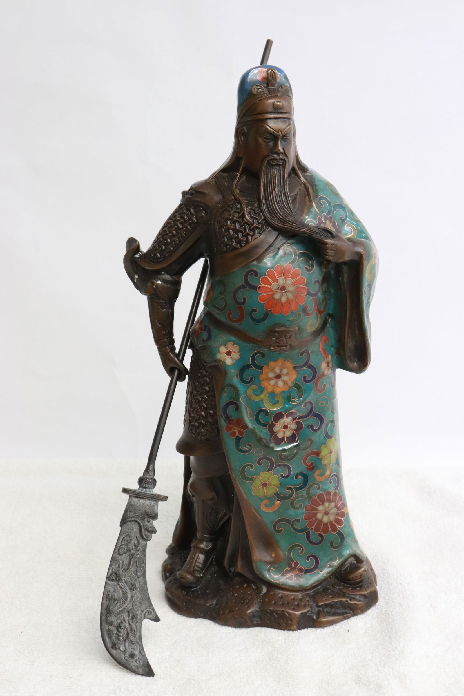 Chinese cloisonne bronze sculpture of warrior (1 of 7)