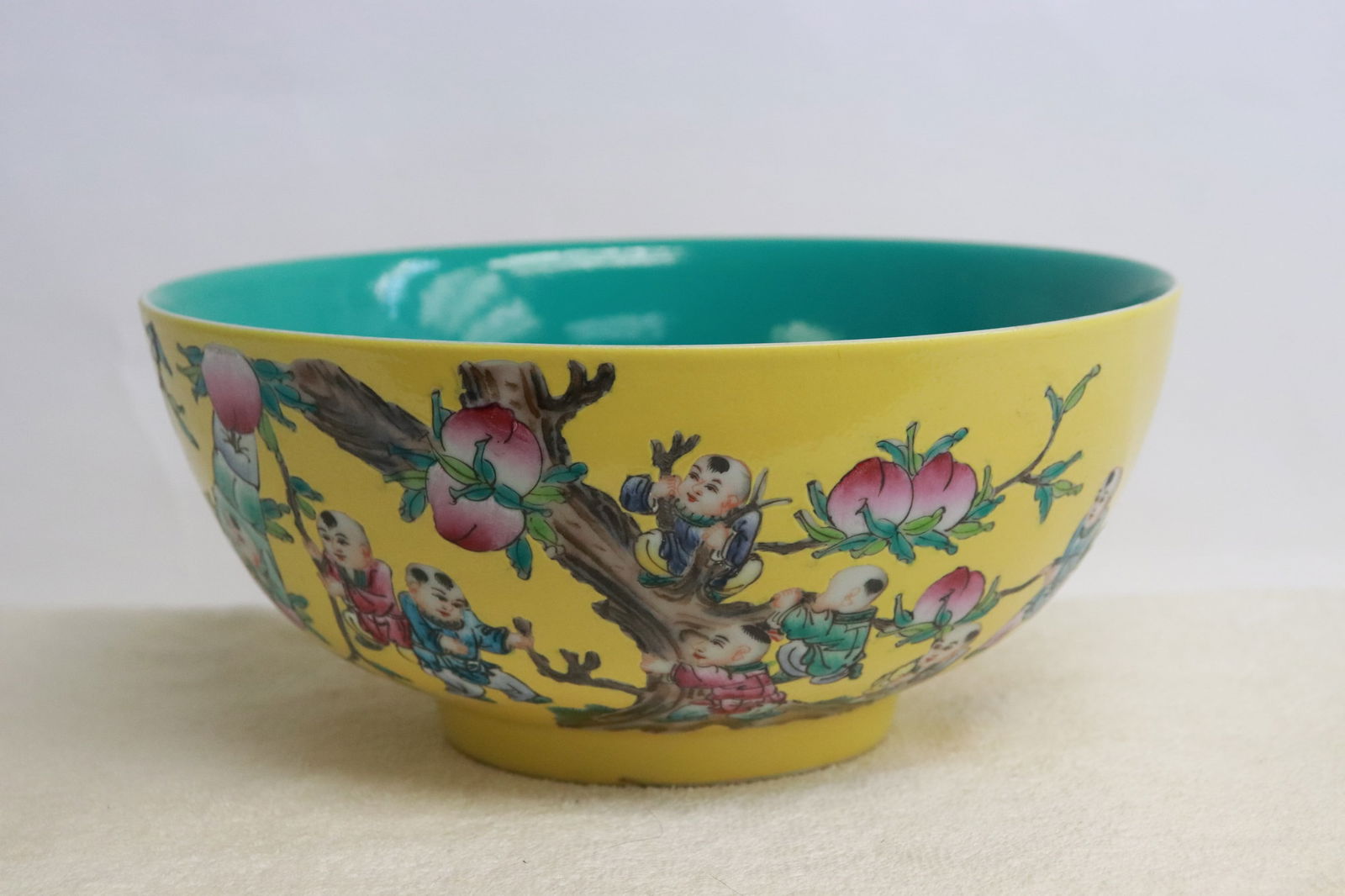 large Chinese yellow background porcelain bowl (1 of 6)