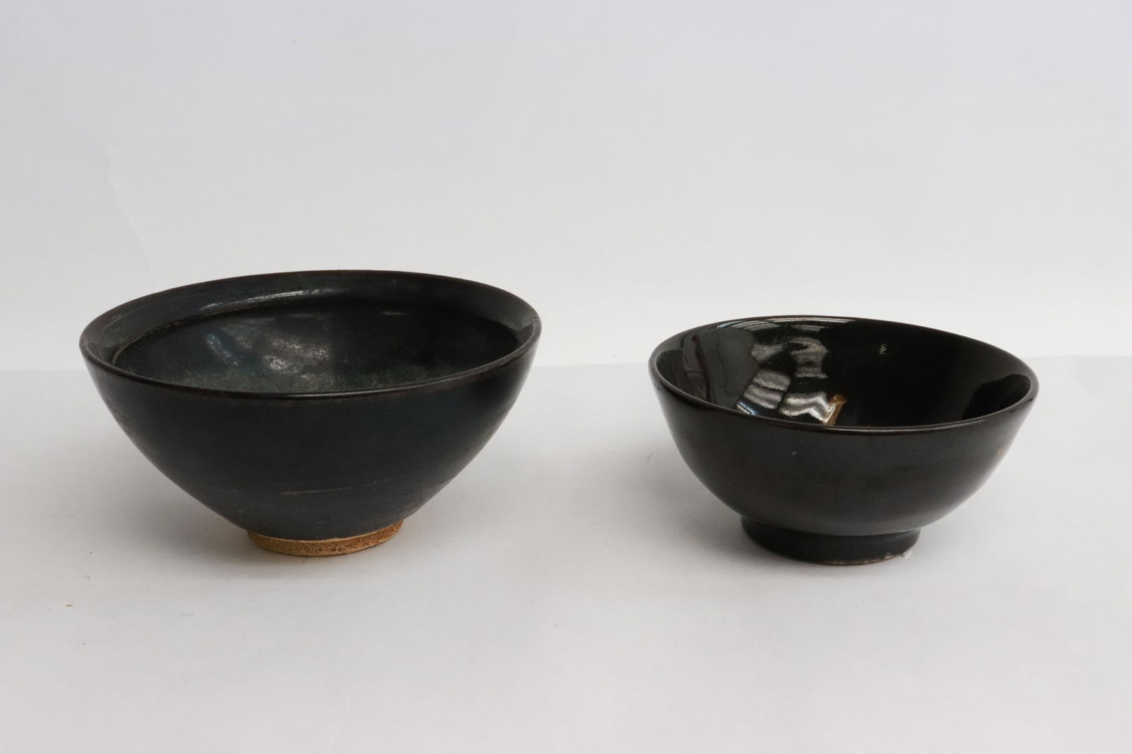 2 brown glazed Song style bowls: 2 brown glazed Song style bowls, 1.85"x3.9"dia, 2.3"x4.65"dia
