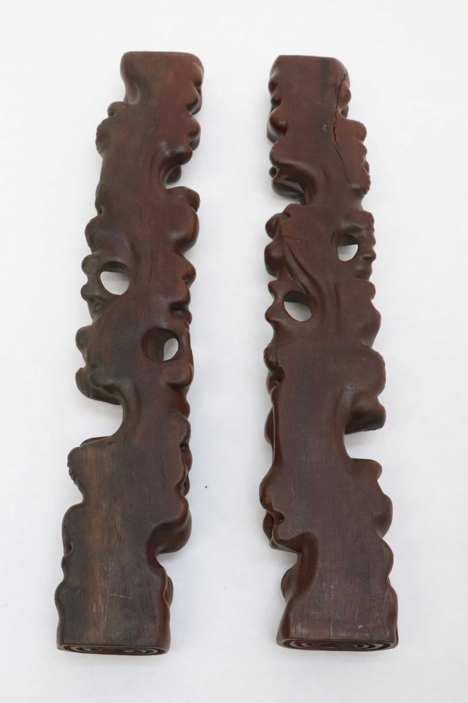 Pair large wood scroll weights - 5