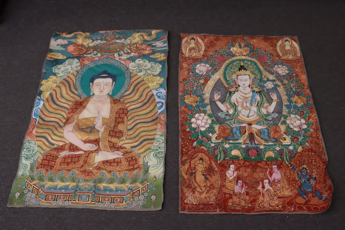 2 thangka embroidery style panels (1 of 7)