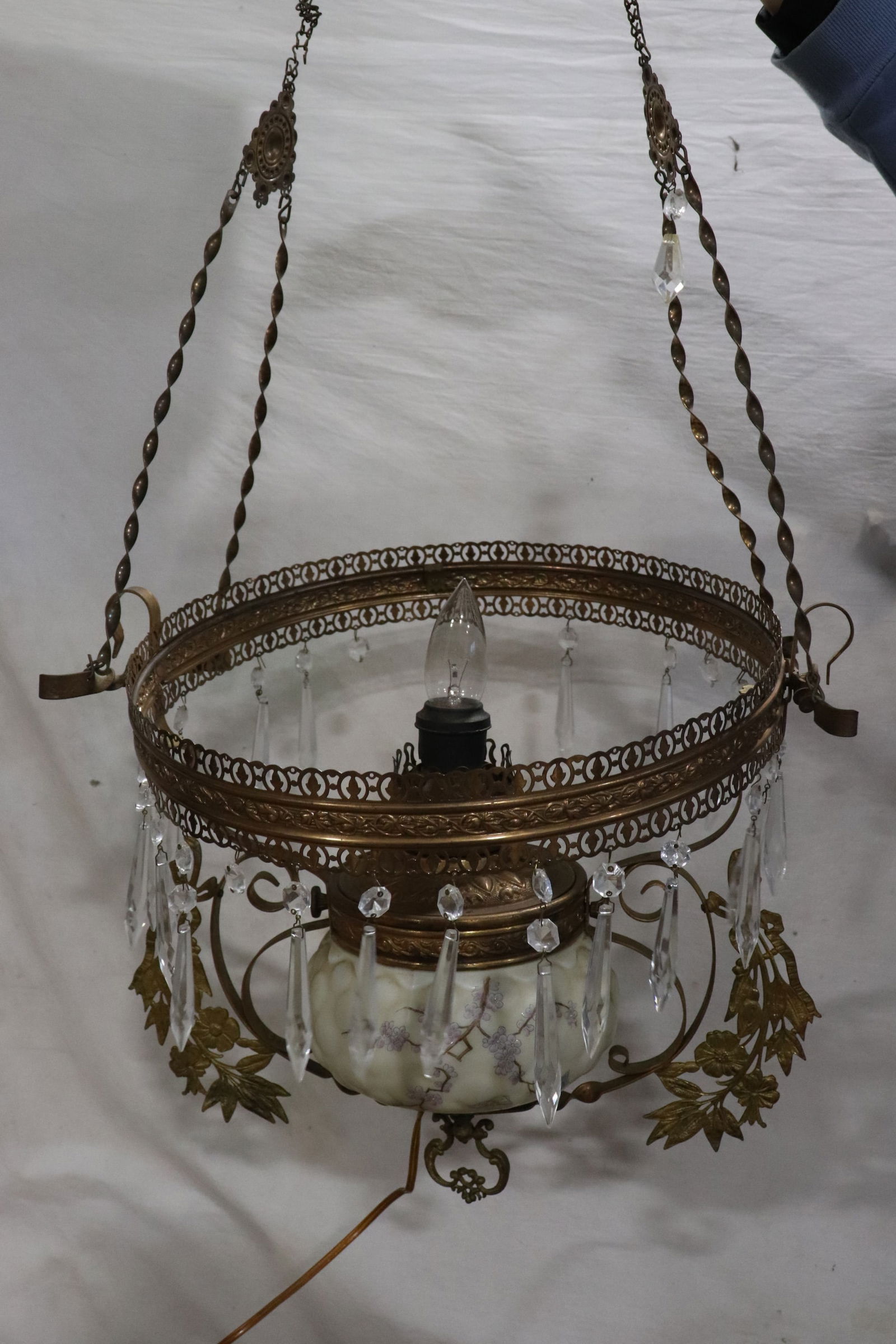 Victorian oil lamp converted to a ceiling lamp (1 of 7)