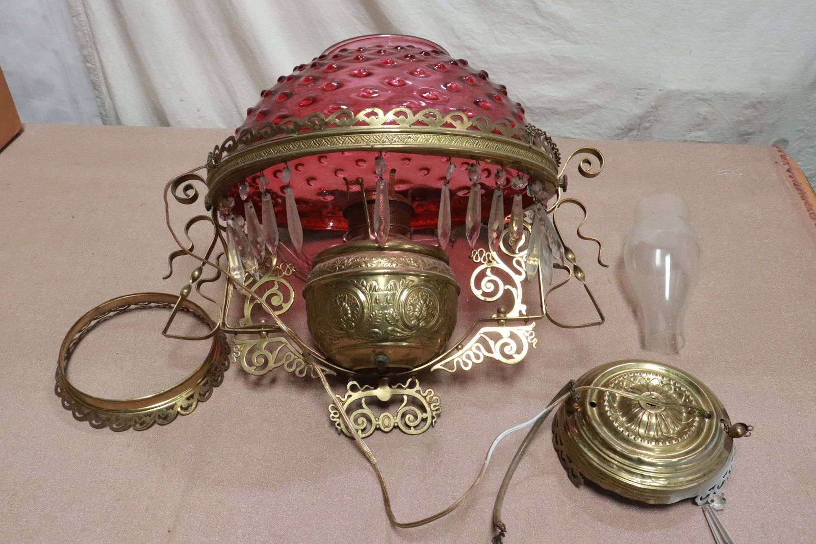 Victorian cranberry shade ceiling light (1 of 6)