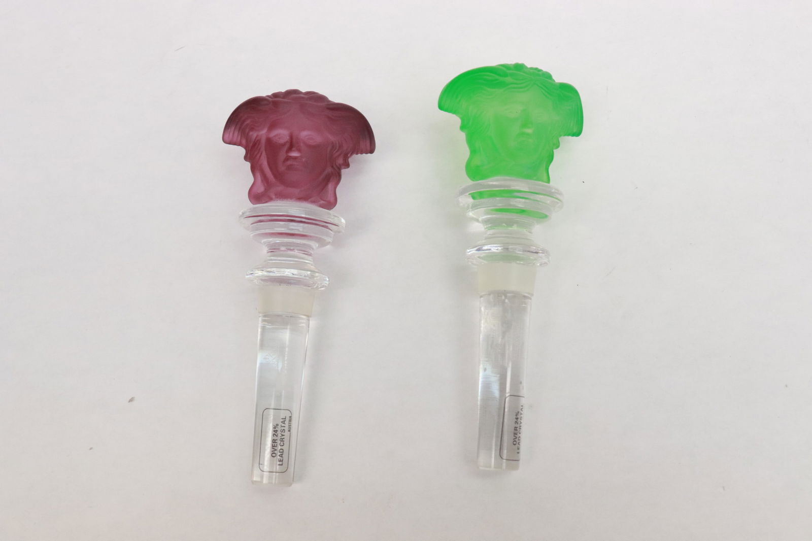 2 Versace crystal bottle stoppers: 2 Versace crystal bottle stoppers, 5.2"L ea