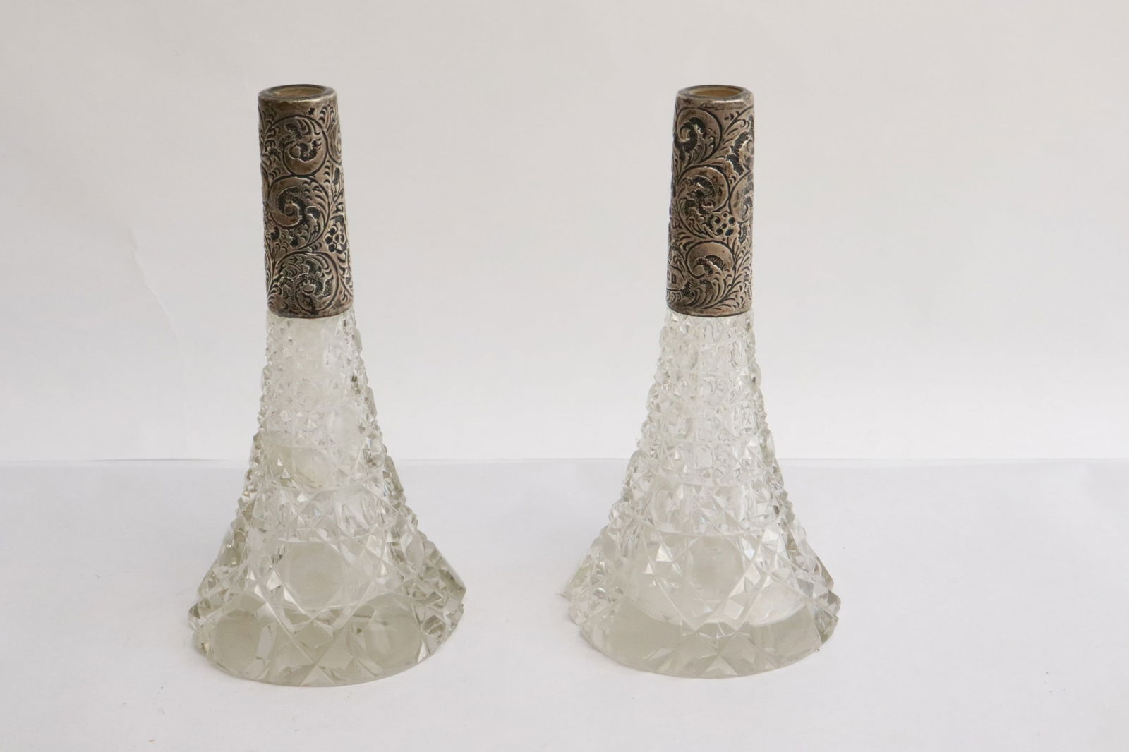 2 antique English crystal cologne bottles w/ sterling neck (1 of 7)