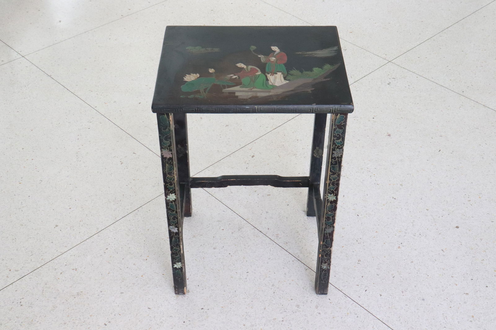Chinese painted lacquer wood side table (1 of 6)