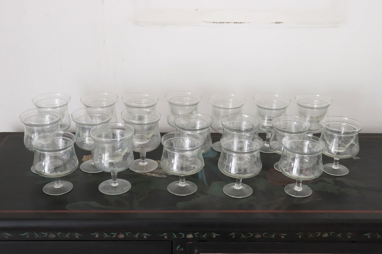 19 shrimp cocktail goblets: 19 shrimp cocktail goblets, 3.85"x4"dia - 5.25"x3.8"dia