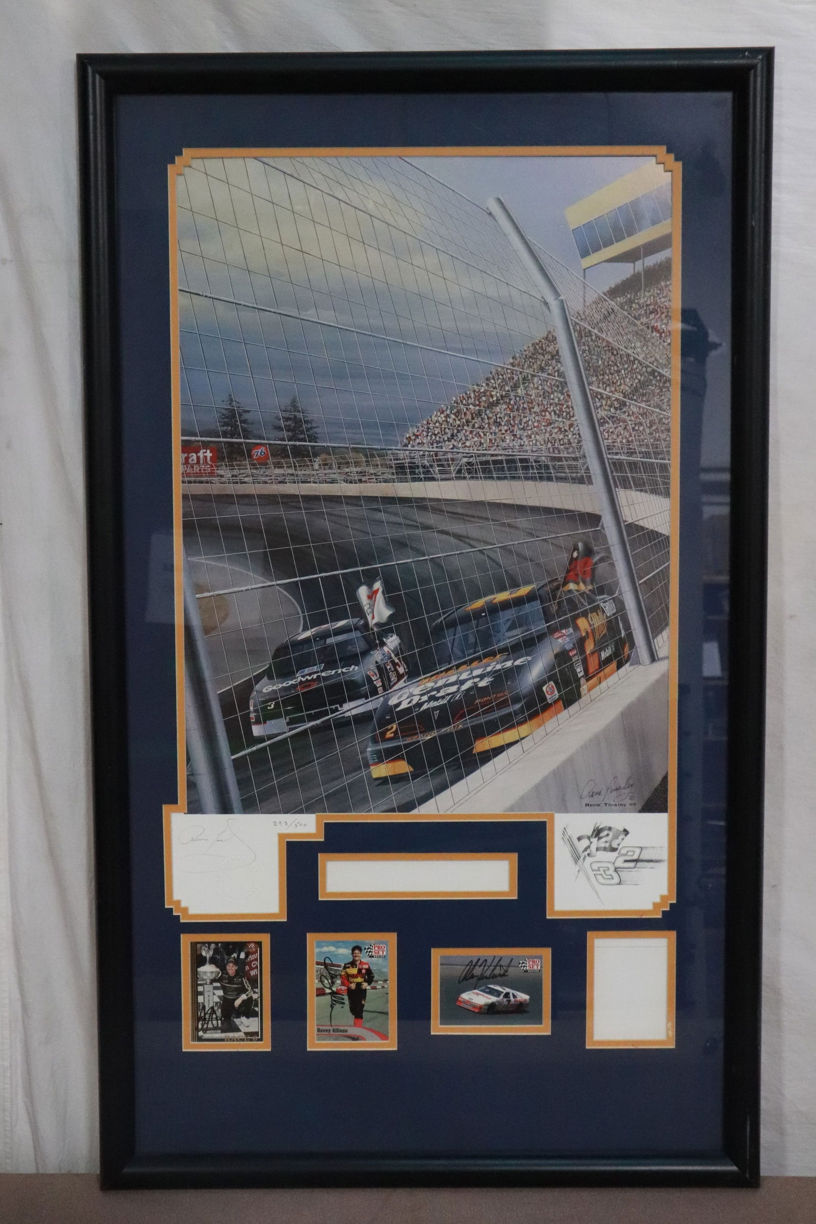 A singed car racing poster, & 3 signed car racing cards (1 of 8)