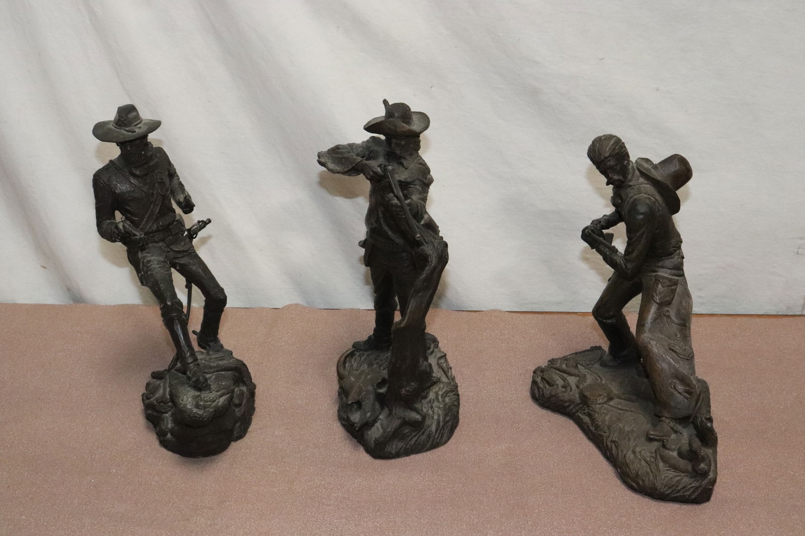 3 sculptures by Jim Porter: 3 sculptures by Jim Porter (9.6"H - 10.3"H); "the trail boxx", "the buffalo hunter", and "the cavalryman"