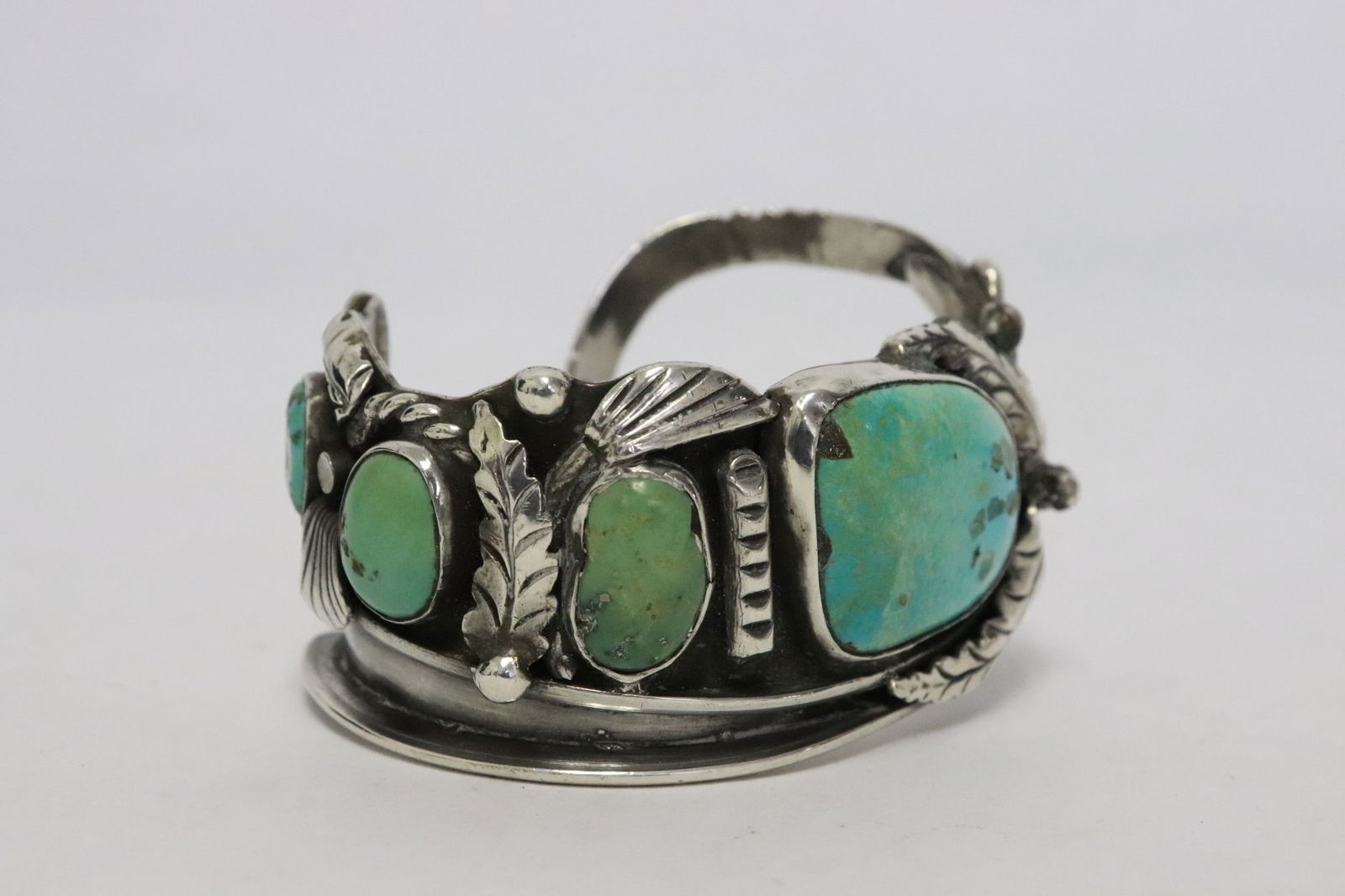Native American sterling bangle with turquoise (1 of 6)