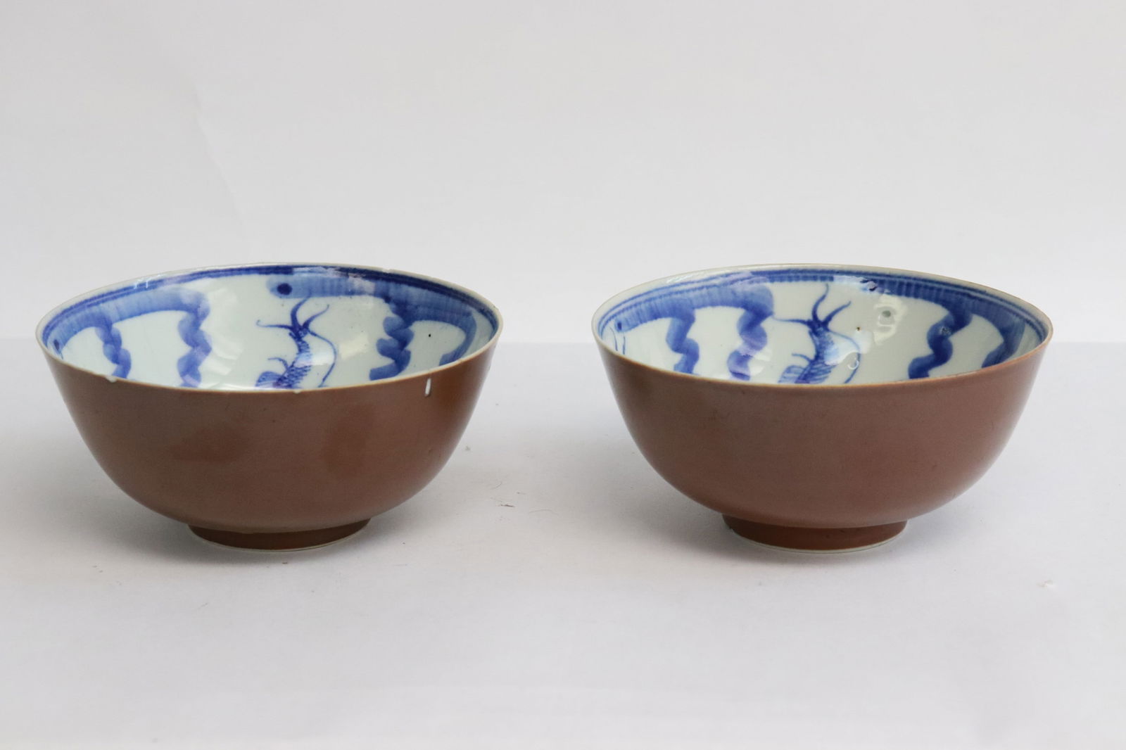 Pair Chinese 18th/19th c. blue & white porcelain bowls (1 of 7)
