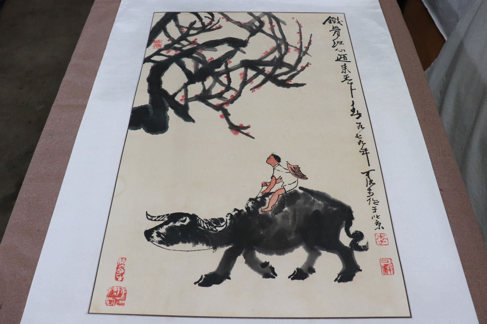 Watercolor on paper "boy on water buffalo": Watercolor on paper "boy on water buffalo", attributed to KeRan Li (?????, 1907-1989), 27.1"x17.65"