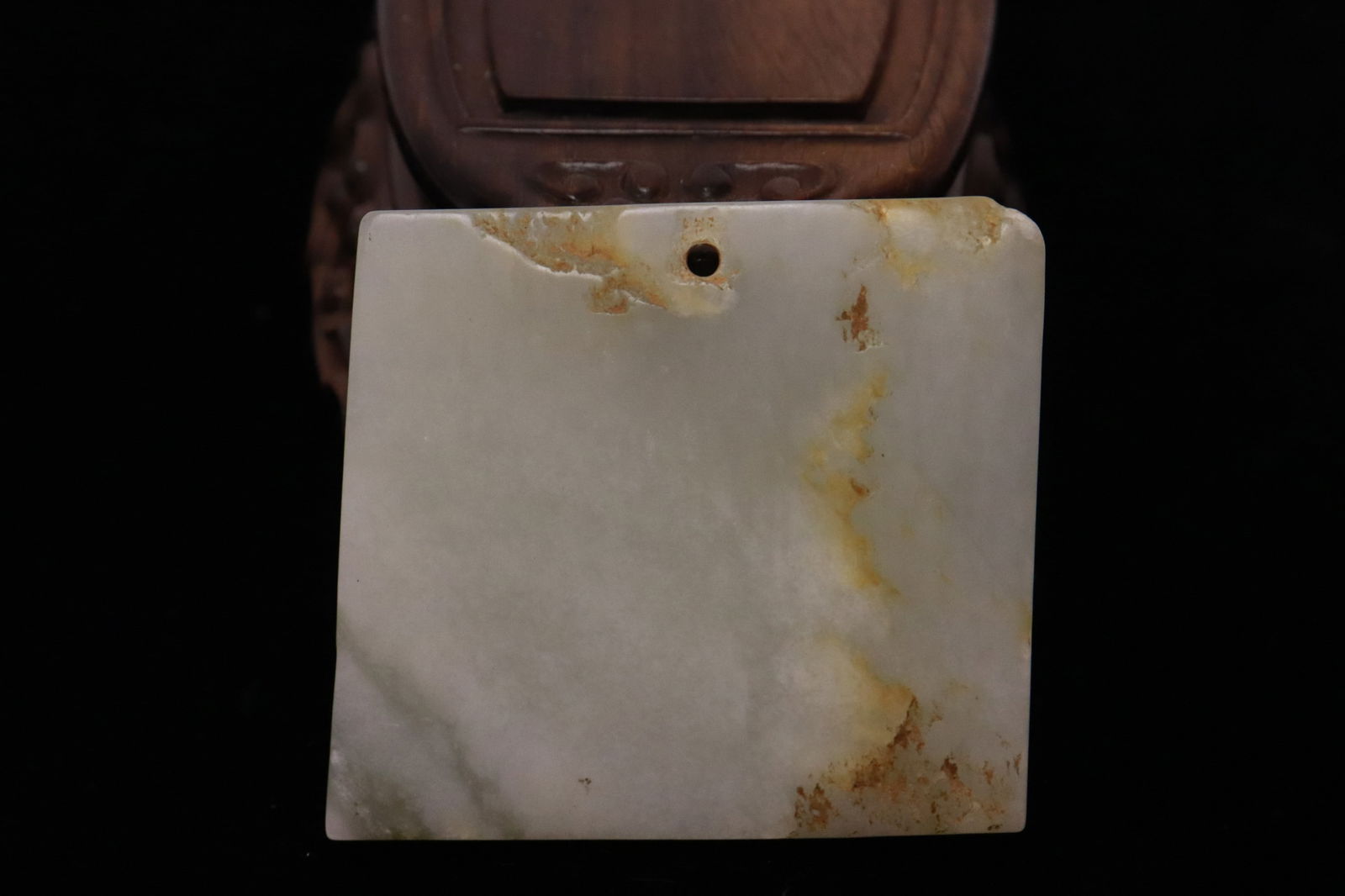 Chinese archaic celadon jade square plaque (1 of 3)