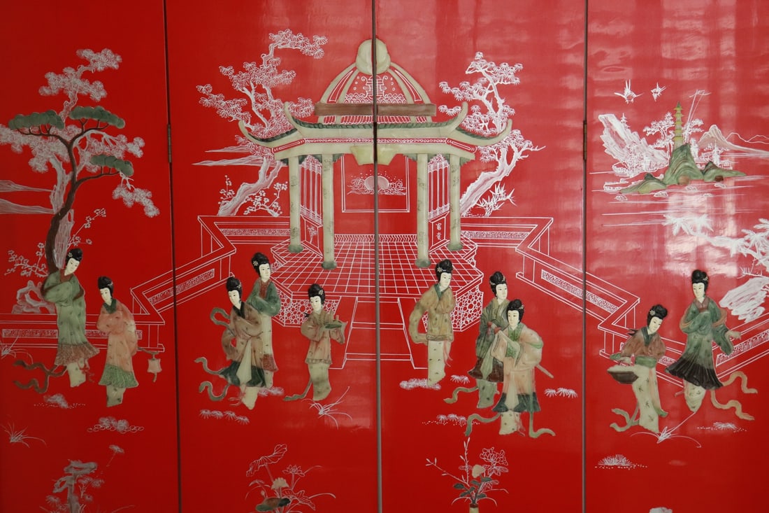 4-panel lacquer room divider with stone overlay - 3