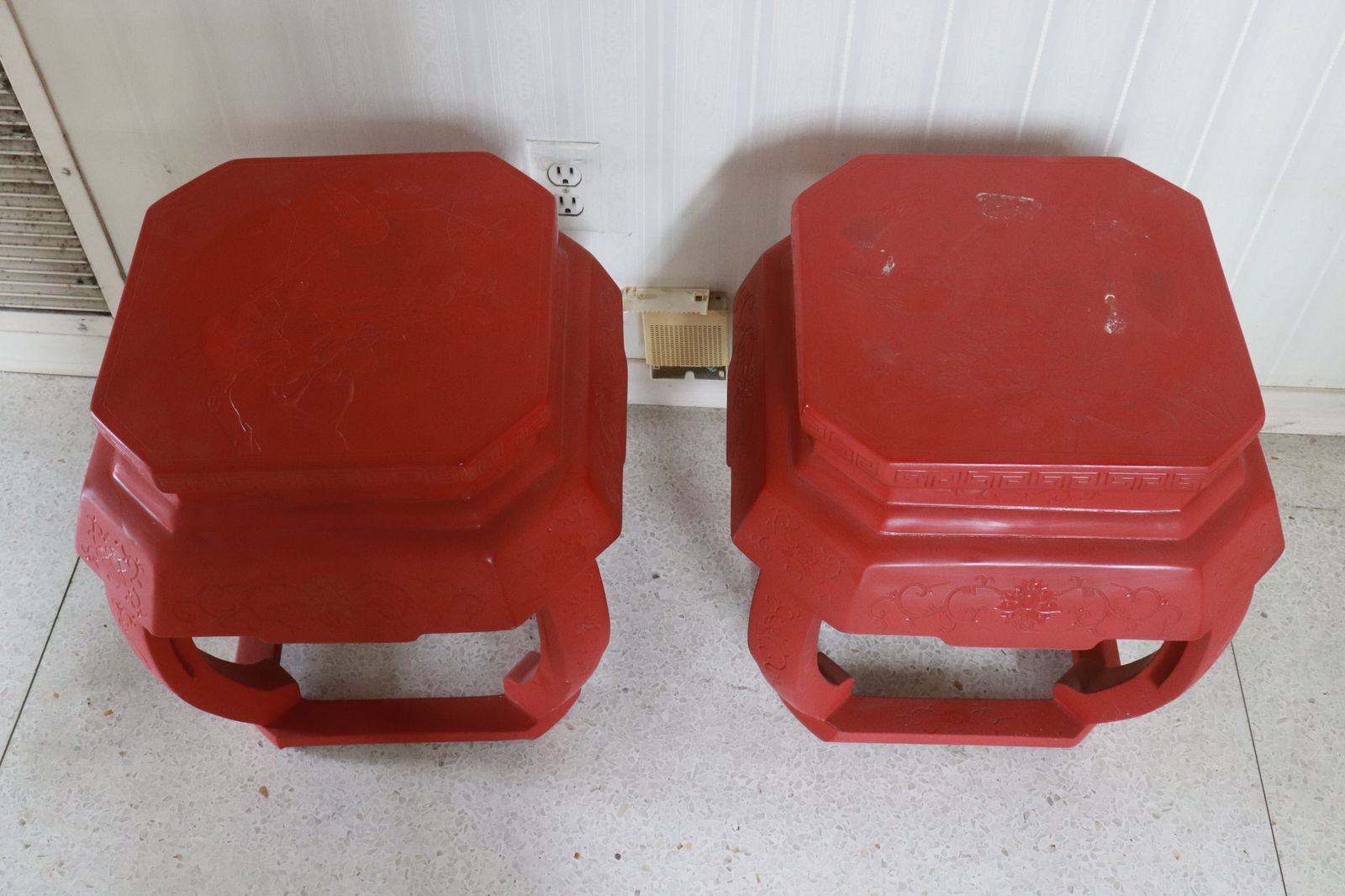 Pair cinnabar style stools - 2