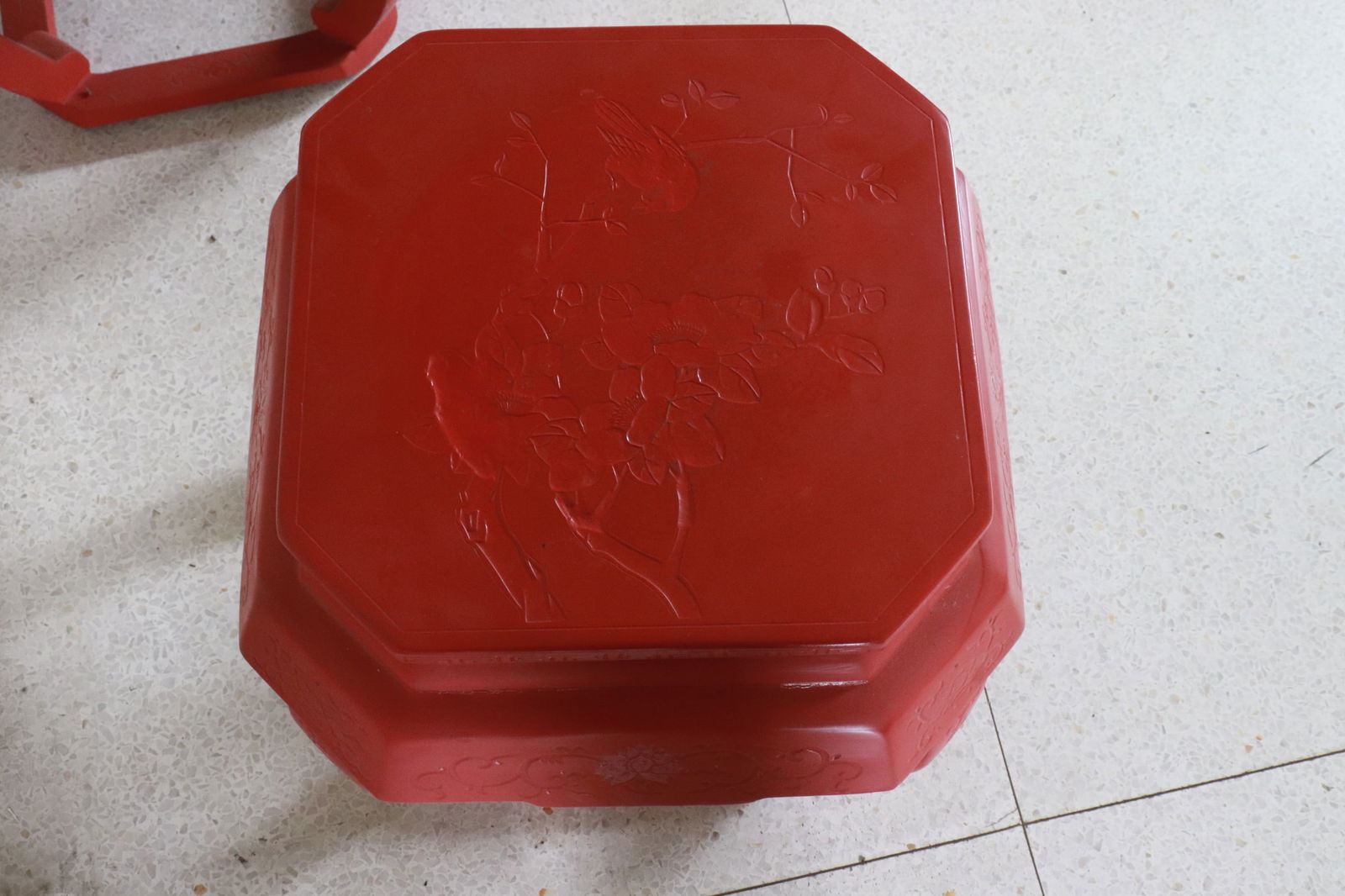 Pair cinnabar style stools - 3