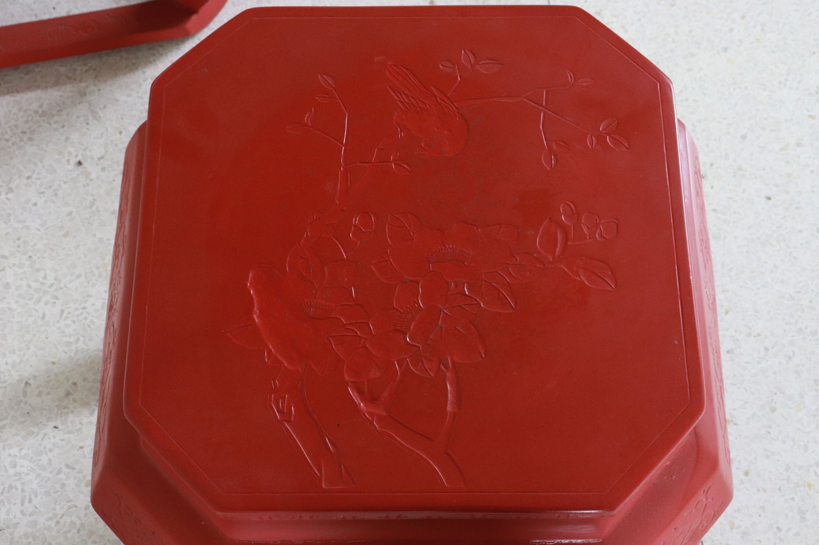 Pair cinnabar style stools - 4