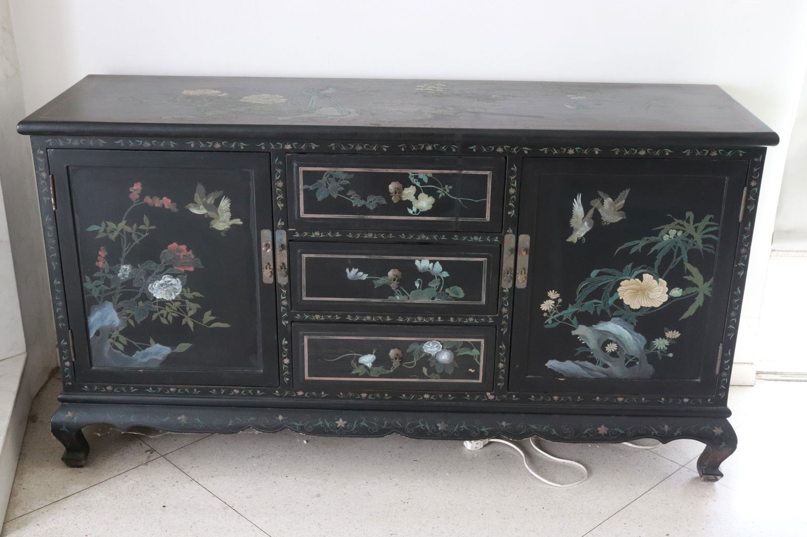 Chinese painted lacquer wood cabinet w/ drawers (1 of 11)