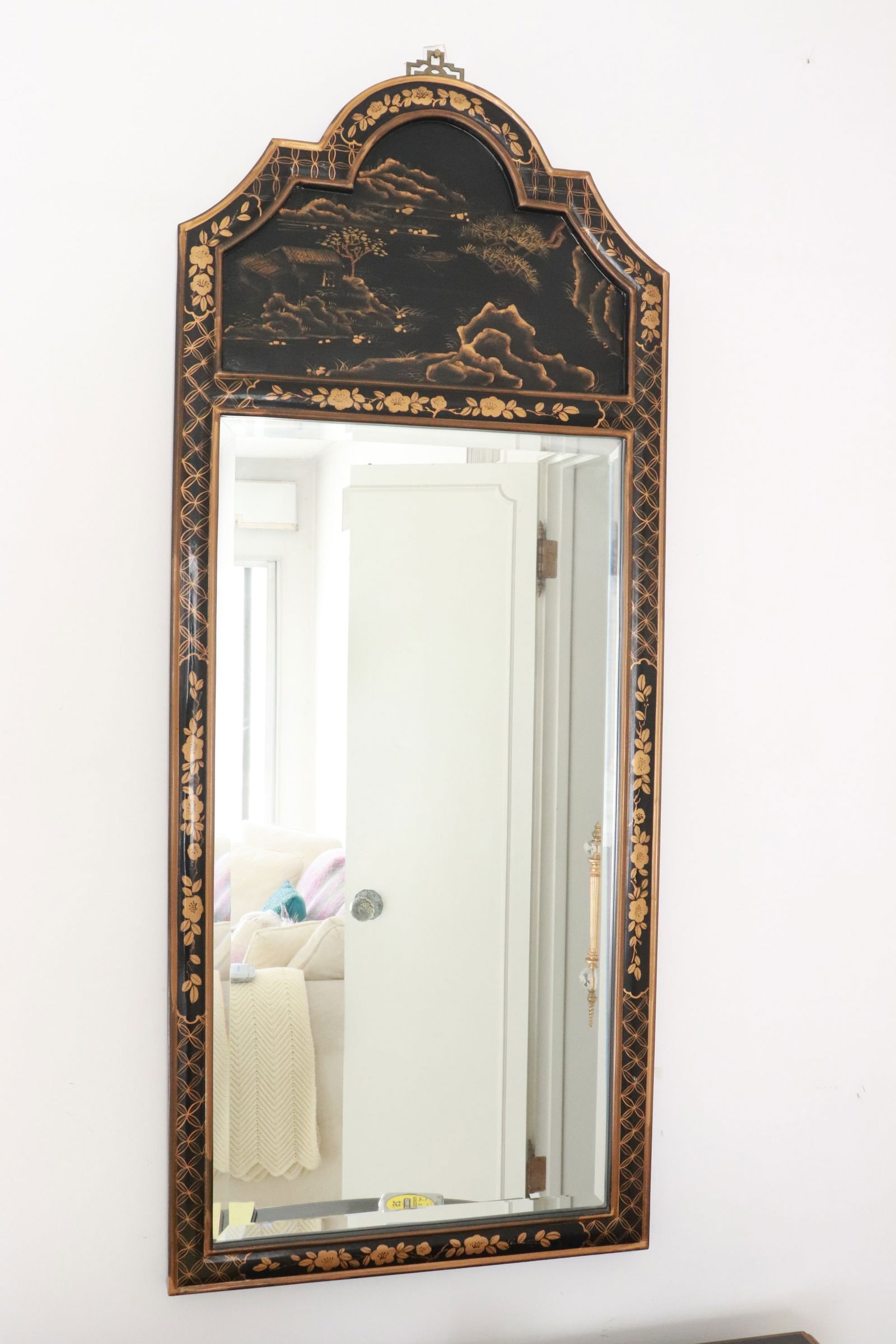 Chinese painted lacquer wood wall mirror (1 of 6)