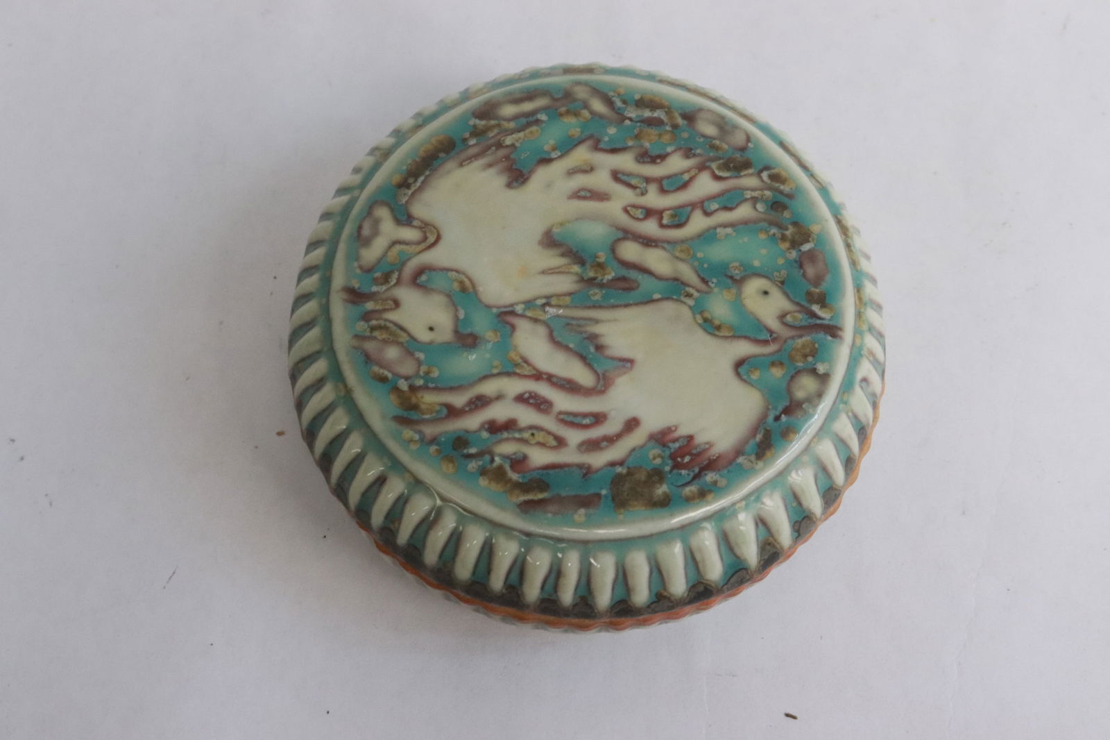 Wucai porcelain ink box: Wucai porcelain ink box, 1.6"x3.8"dia