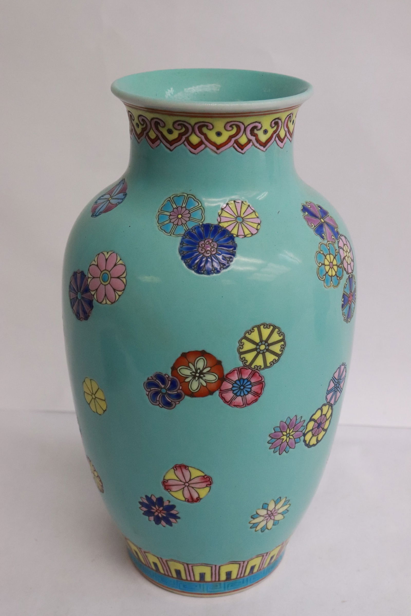 Chinese blue background famille rose porcelain vase (1 of 6)
