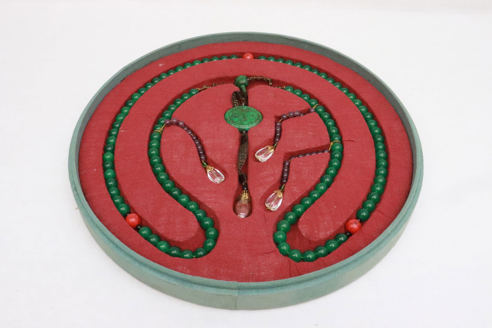 A long necklace in embroidery style box: A long necklace (61.6"L) in embroidery style box (2.2"x15.4"dia)