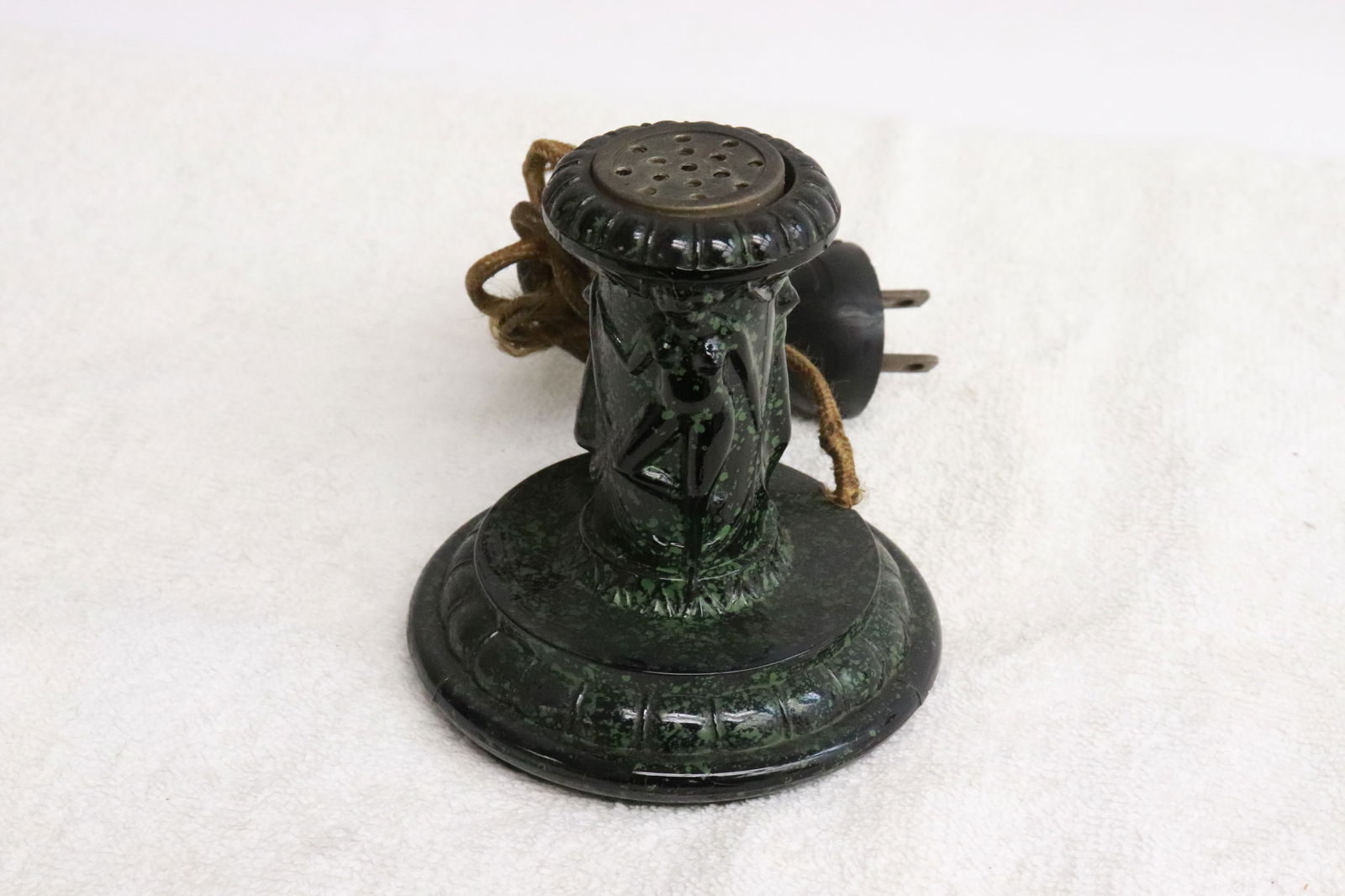 Art deco porcelain cased electric lighter: Art deco porcelain cased electric lighter decorated with nude girls on side, 3.2"x3.1"dia