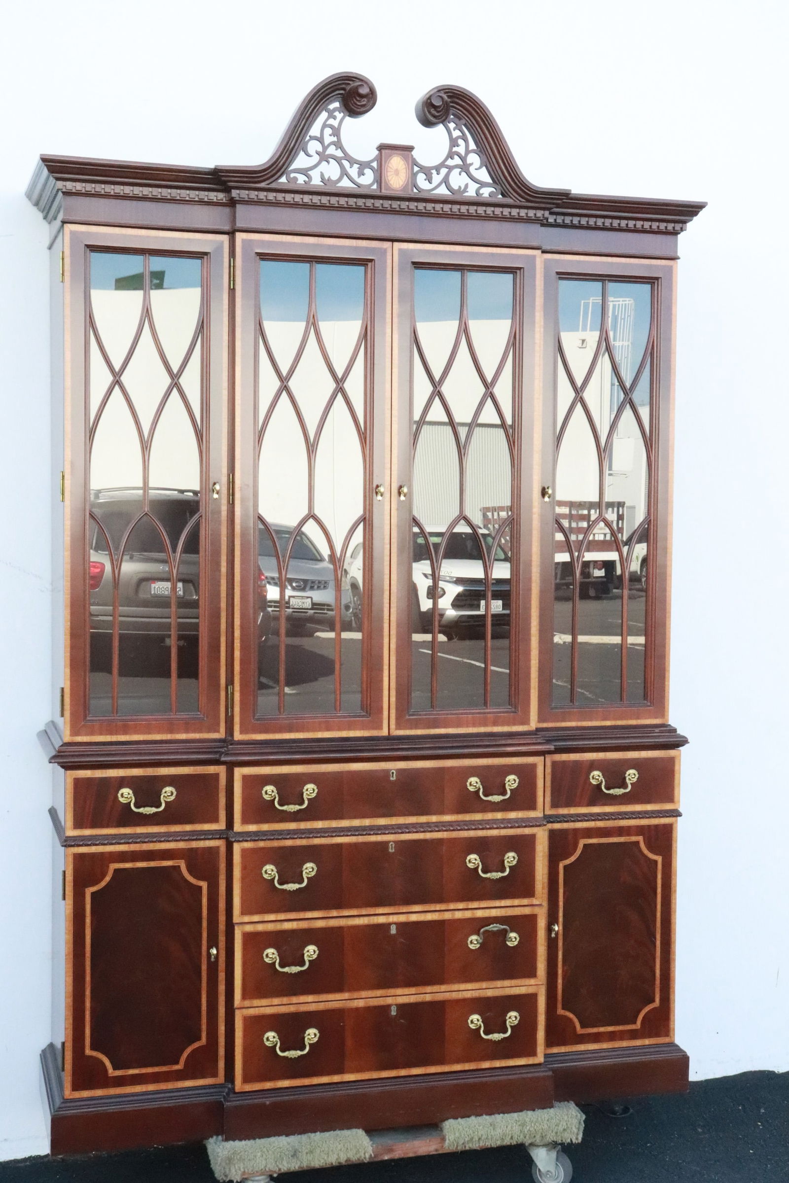 inlaid mahogany china cabinet with chest of drawers (1 of 11)