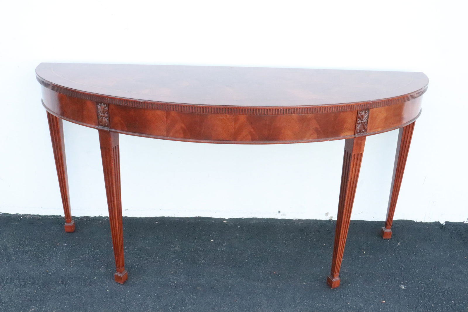 Mahogany Sheraton style inlaid demilune table (1 of 7)