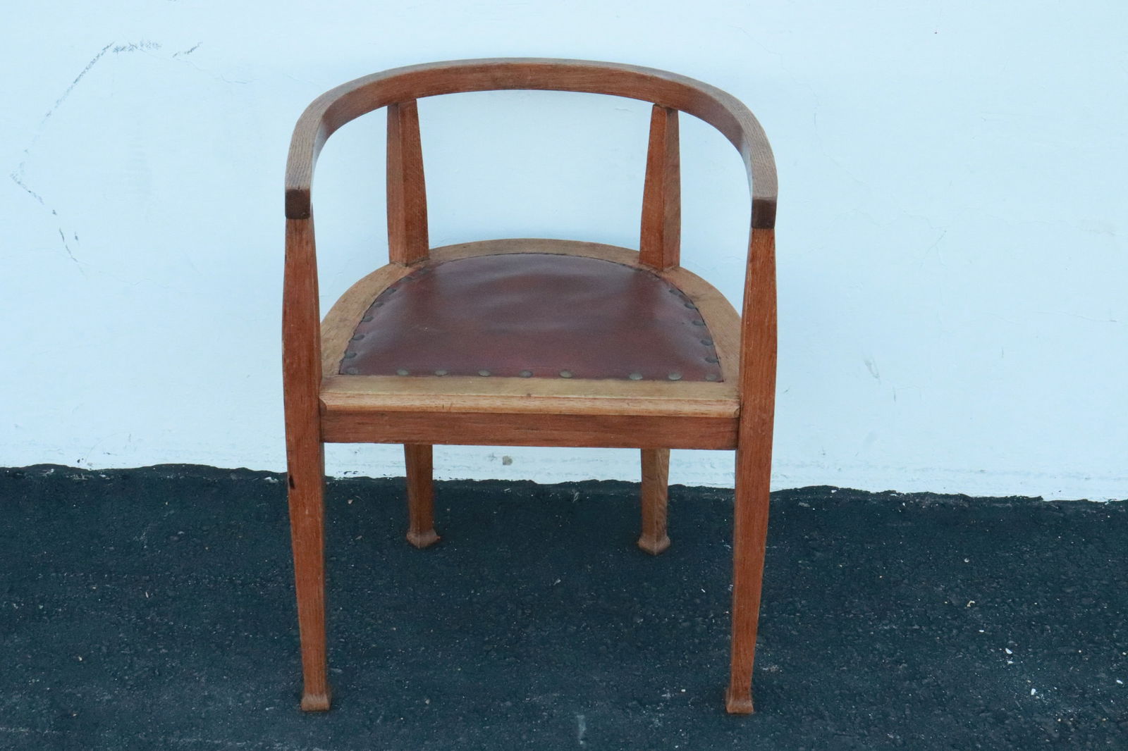 Unusual arts and crafts oak round back chair (1 of 6)