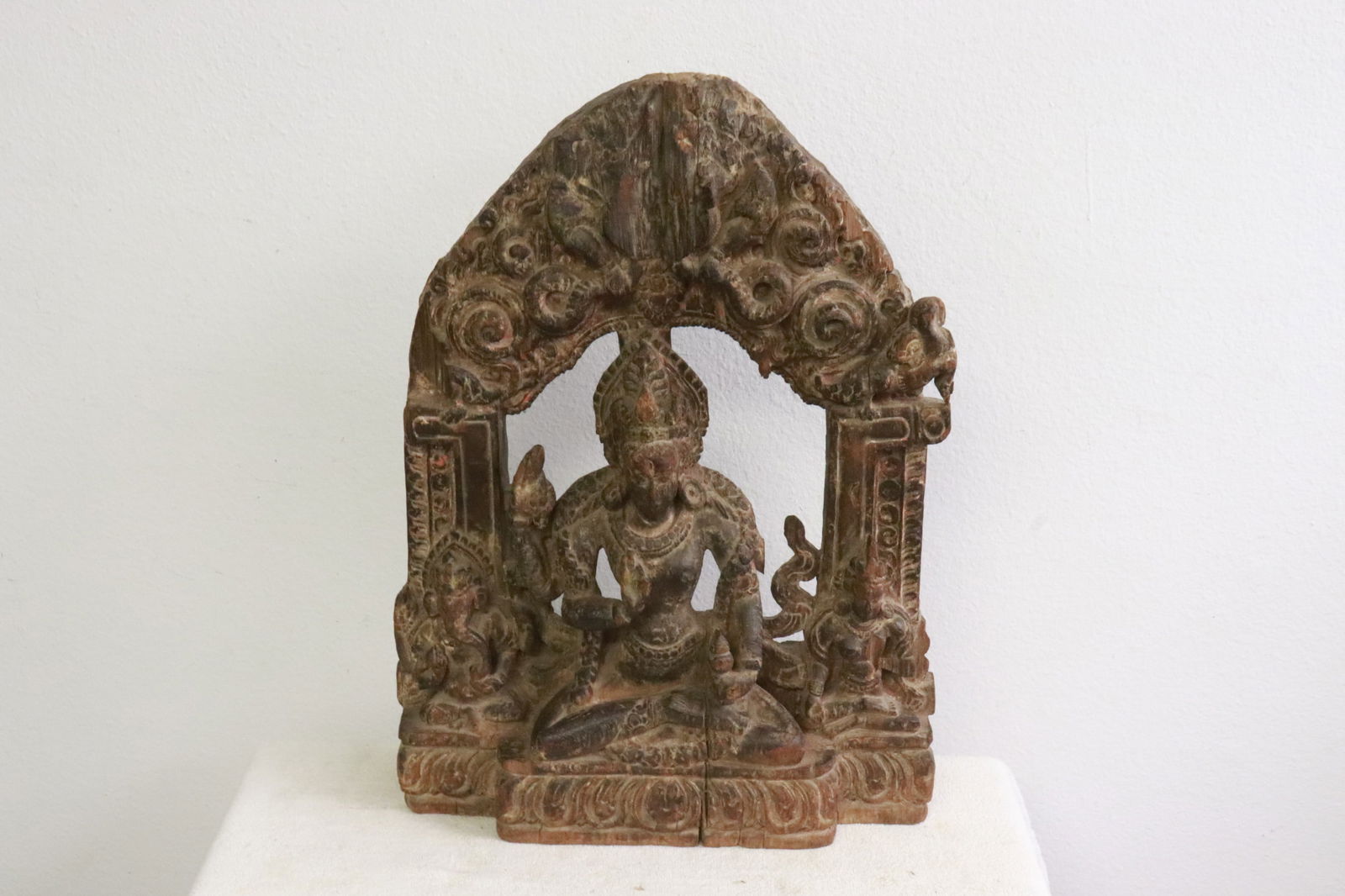 12th century cashmere wood carved deity group: A highly important 12th century cashmere wood carved deity group, minor crack due to age, 21.2"H