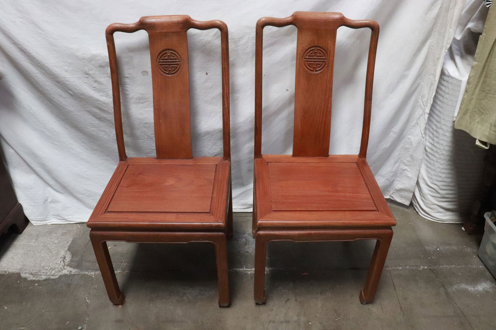 Pair Chinese rosewood square stools: Pair Chinese rosewood side chairs, 38"x17.5"x17" ea