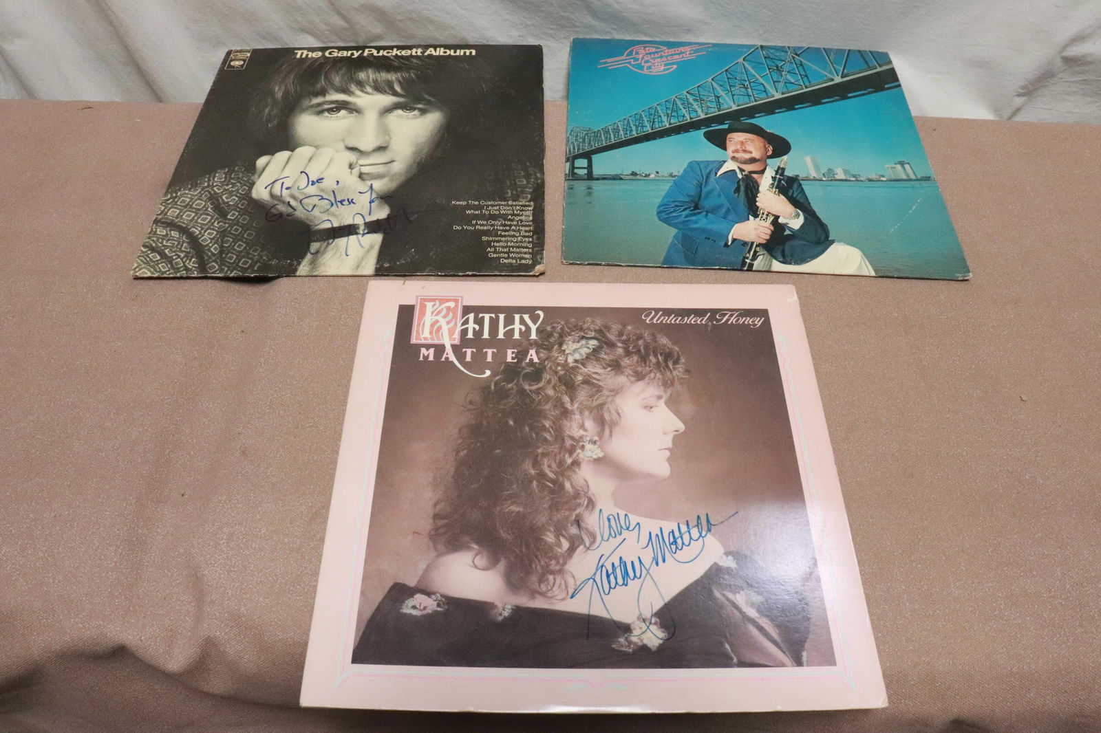 3 signed LP records: 3 signed LP records; Gary Puckett, Pete Fountain, and Kathy Mattea