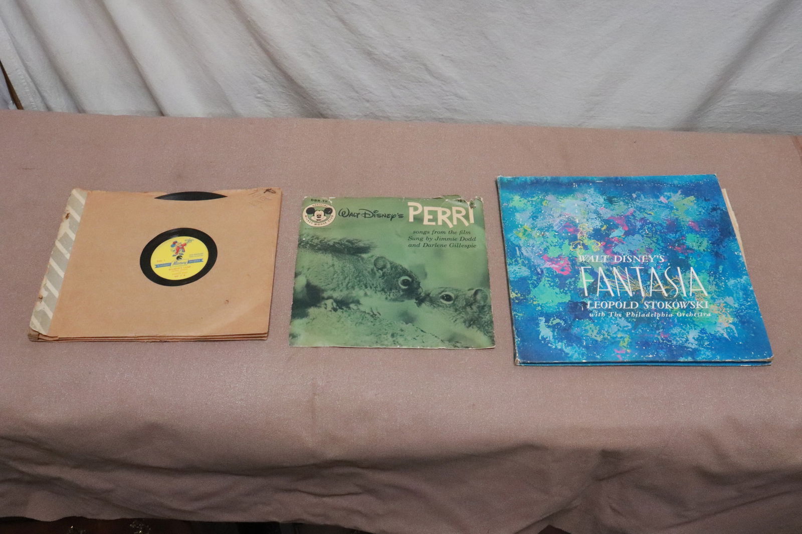 Lot of vintage Disney records: Lot of vintage Disney records; "Fantasia", "Perri", and 4 piece set of 78 records