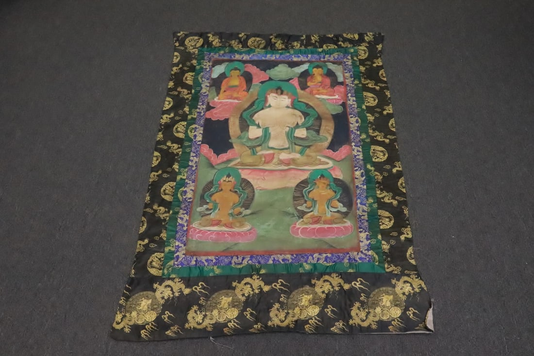 A hand painted Tibetan thangka: A hand painted Tibetan thangka, 45.7"x32.2"