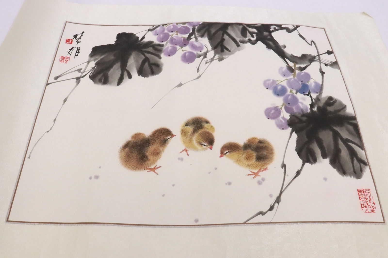 Chu Xiong Fang watercolor on paper "chicks": Chu Xiong Fang (方楚雄, 1950- ) watercolor on paper "chicks", 12.9"x17.2"