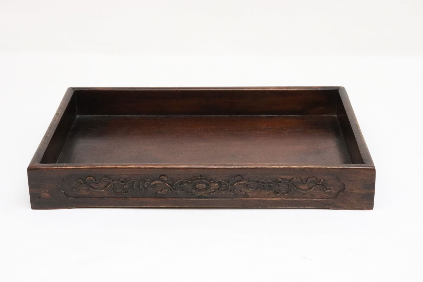 Chinese 19th/20th c. huanghuali wood scholar tray: Chinese 19th/20th century huanghuali wood scholar tray, 1.85"x13.7"x9"