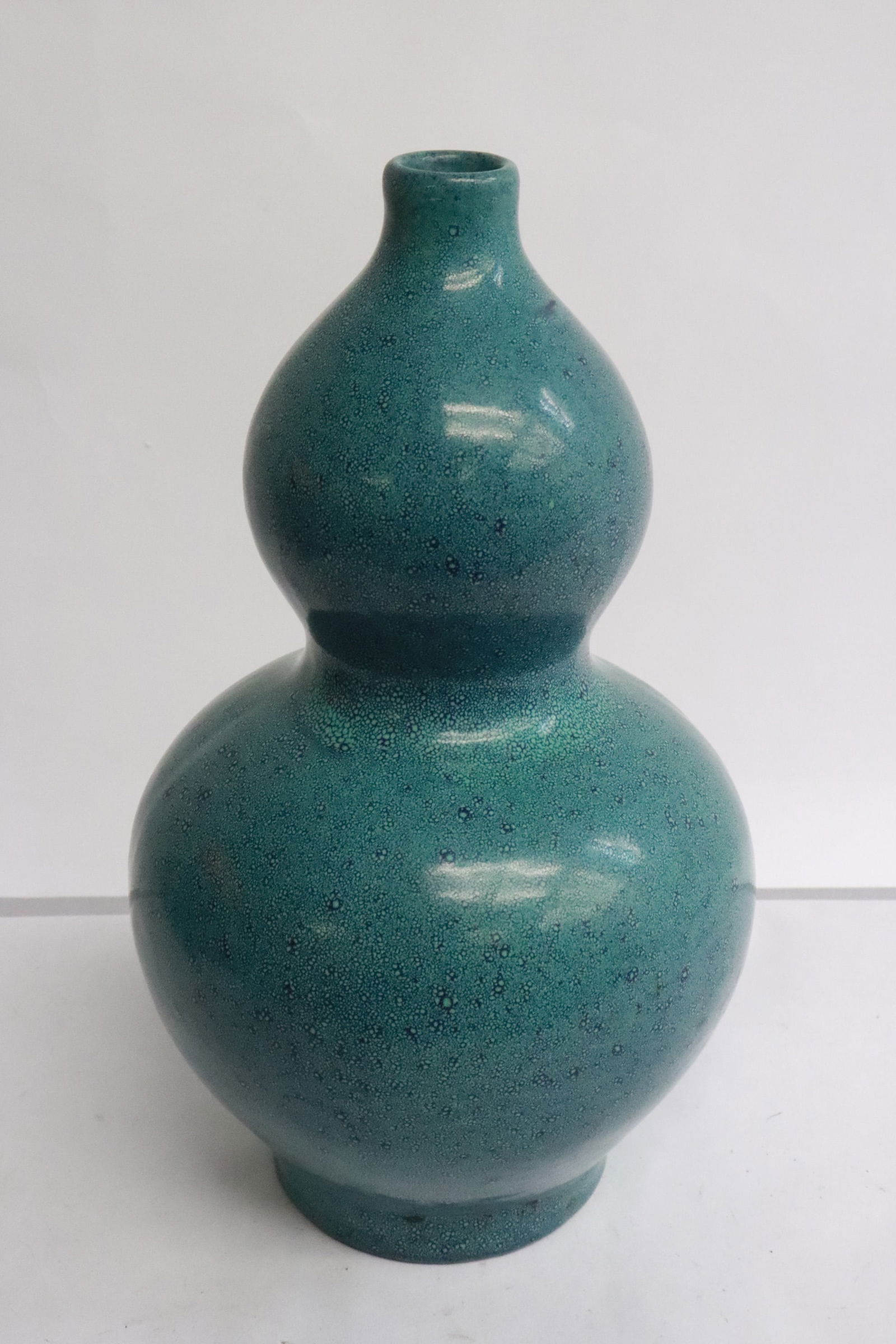 Chinese late 19th c. blue glazed Yixing gourd shape vase (1 of 6)
