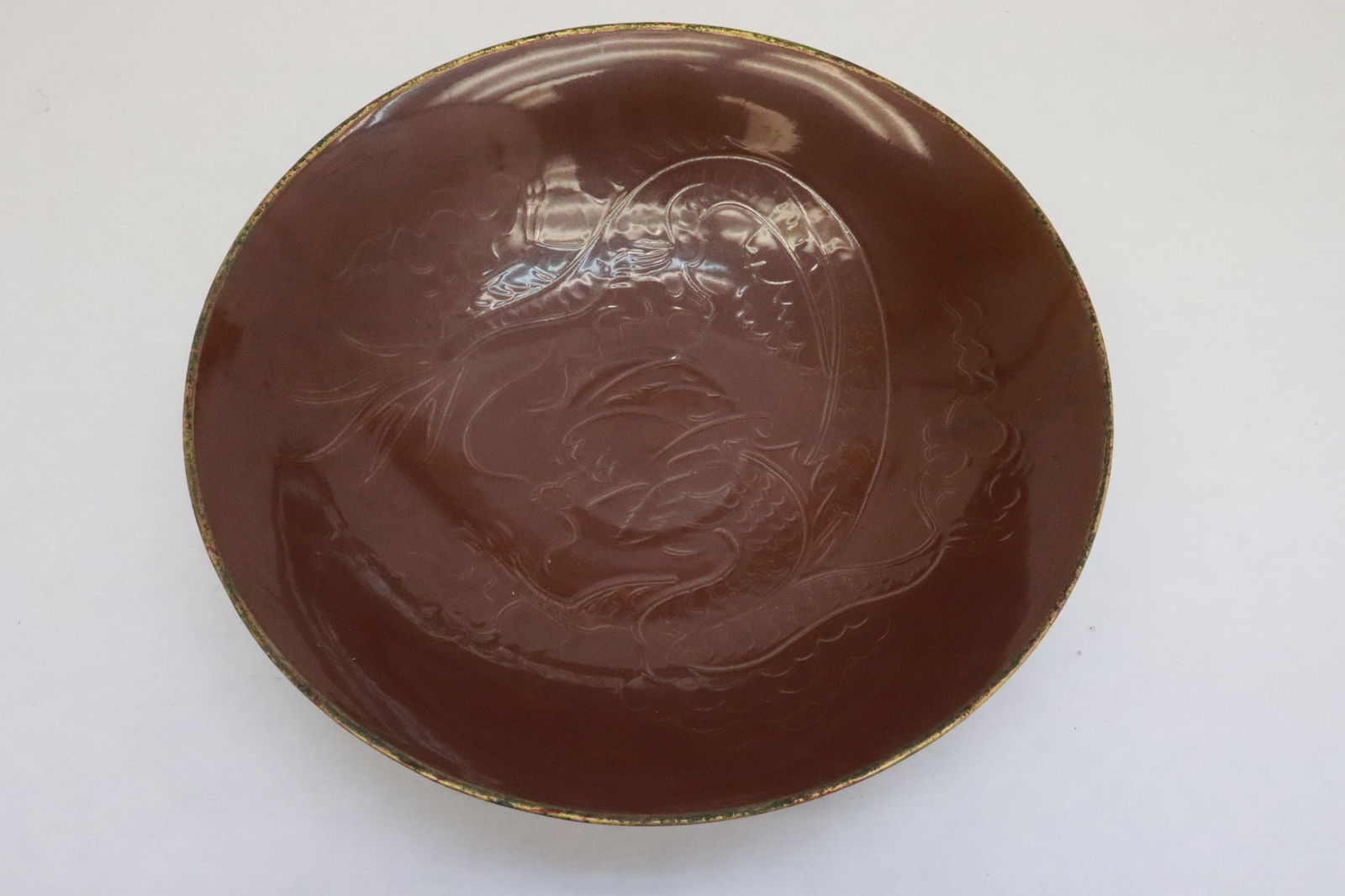 Fine Chinese large brown glazed porcelain bowl (1 of 6)