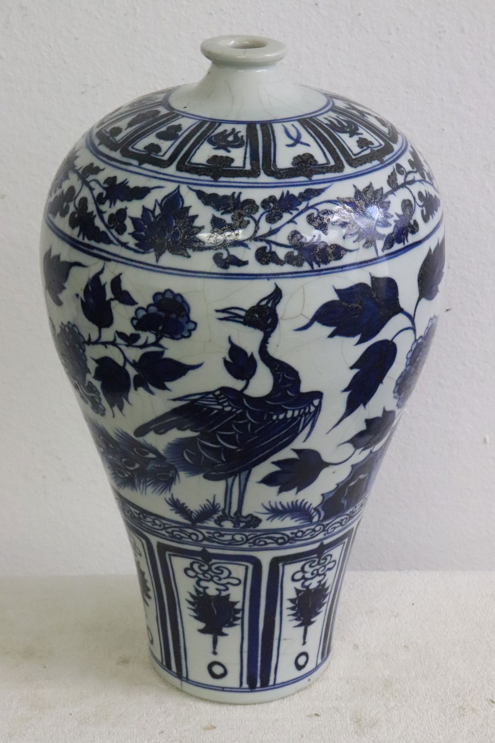 Large Chinese blue and white porcelain meiping: Large Chinese blue and white porcelain meiping, 17"x8.5"dia