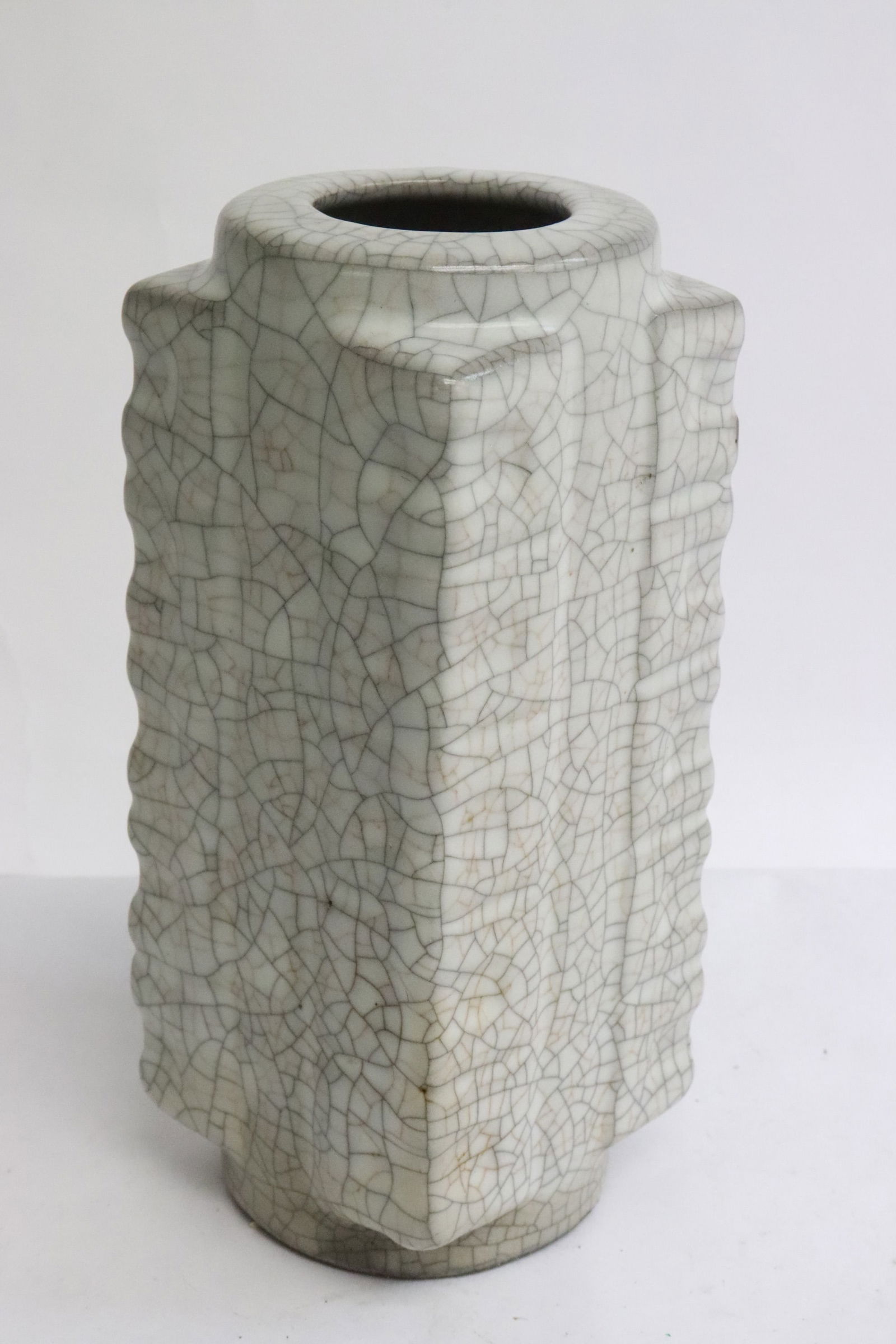 Crackleware vase in the form of cong: Crackleware vase in the form of cong, 7.15"x3"x3"