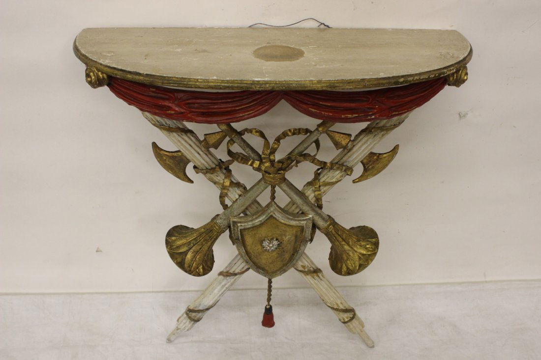 A beautiful Italian antique gilt wood wall console: A beautiful Italian antique gilt wood wall console, 32"Hx30"x12"
