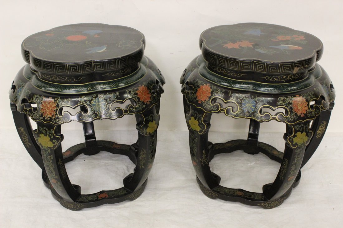 Pair black coromandel stools