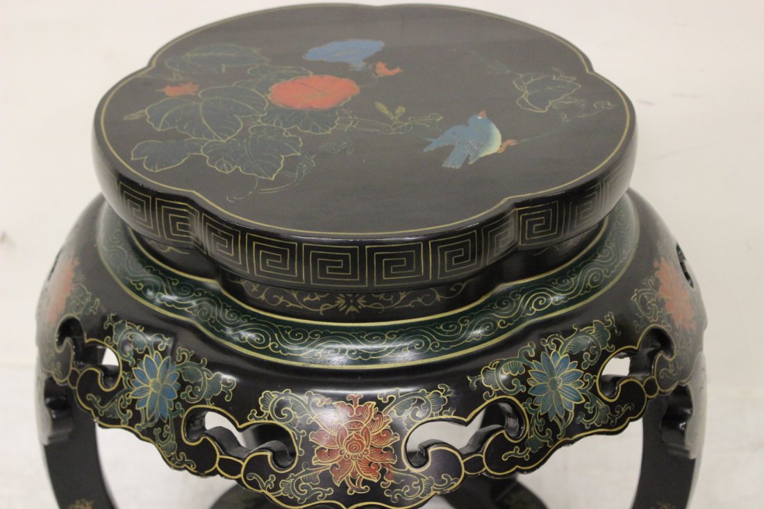 Pair black coromandel stools - 4