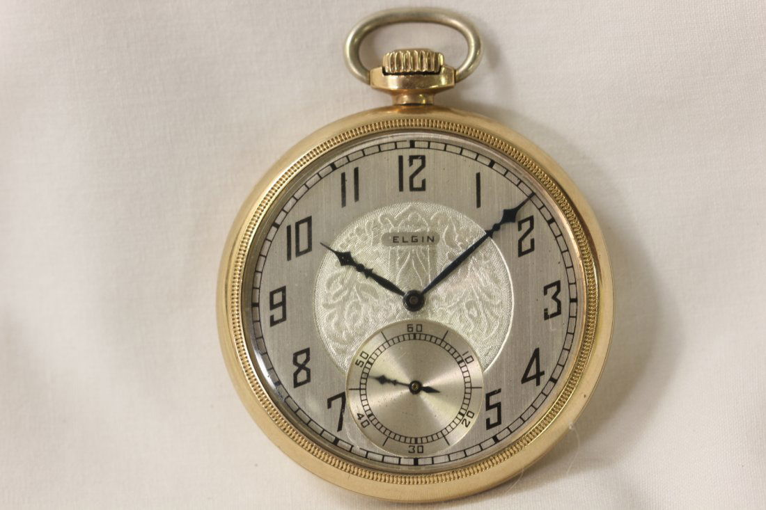 antique Elgin gold filled open face pocket watch