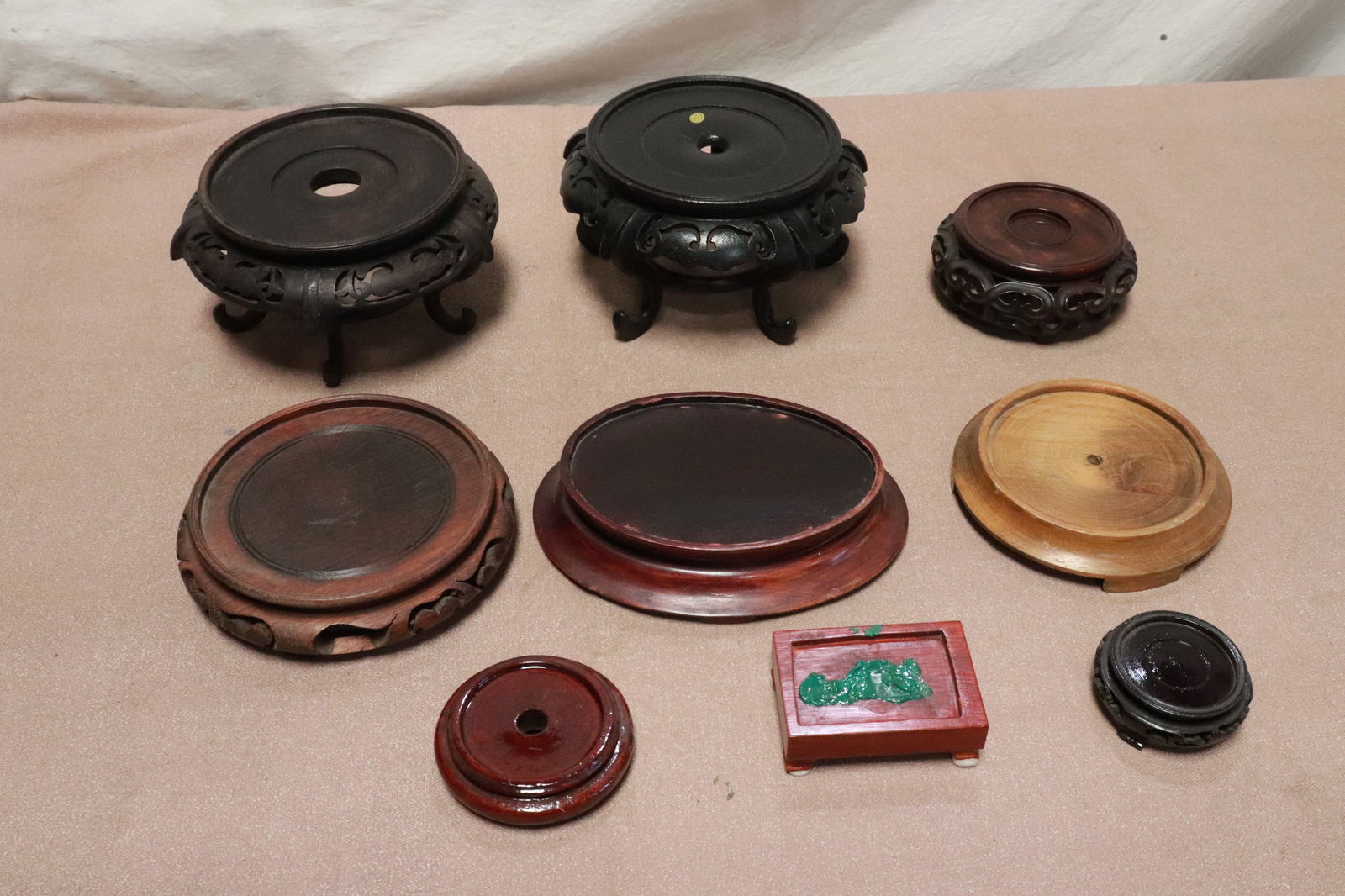 Lot of fine Chinese wood stands: Lot of fine Chinese wood stands, 1.2"x3"dia - 4.2"x8"x8"