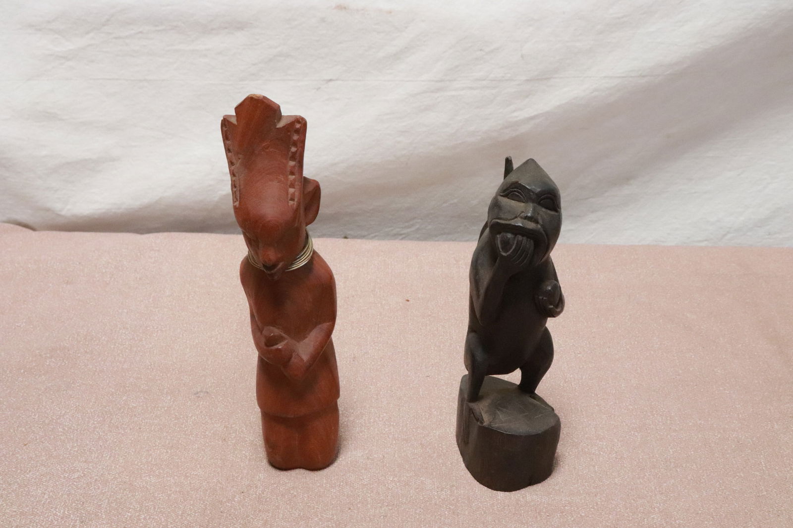 2 wood African wood carvings: 2 wood African wood carvings, 7.1"H, 7.45"H