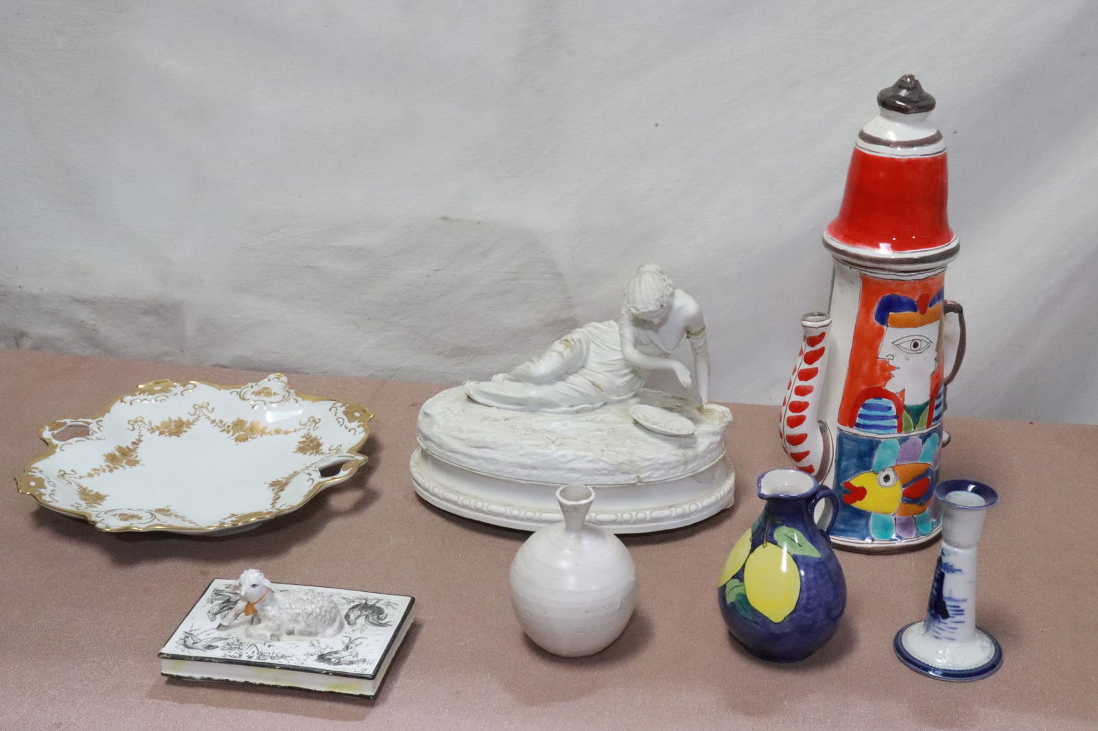 Lot of misc. European porcelain/ bisque: Lot of misc. European porcelain/ bisque, large bisque tureen has repair