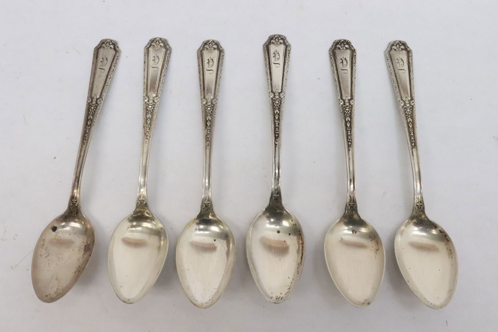 6 sterling demi spoons: 6 sterling demi spoons, wt. 54.5gm, 4.2"L ea